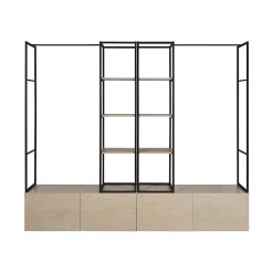Portant à vêtements modulable en bois et métal noir 6 étagères 1 penderie 4 tiroirs Homesight Kleid l. 240 cm
