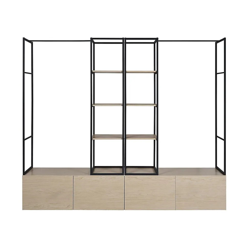 Portant à vêtements modulable en bois et métal noir 6 étagères 1 penderie 4 tiroirs Homesight Kleid l. 240 cm
