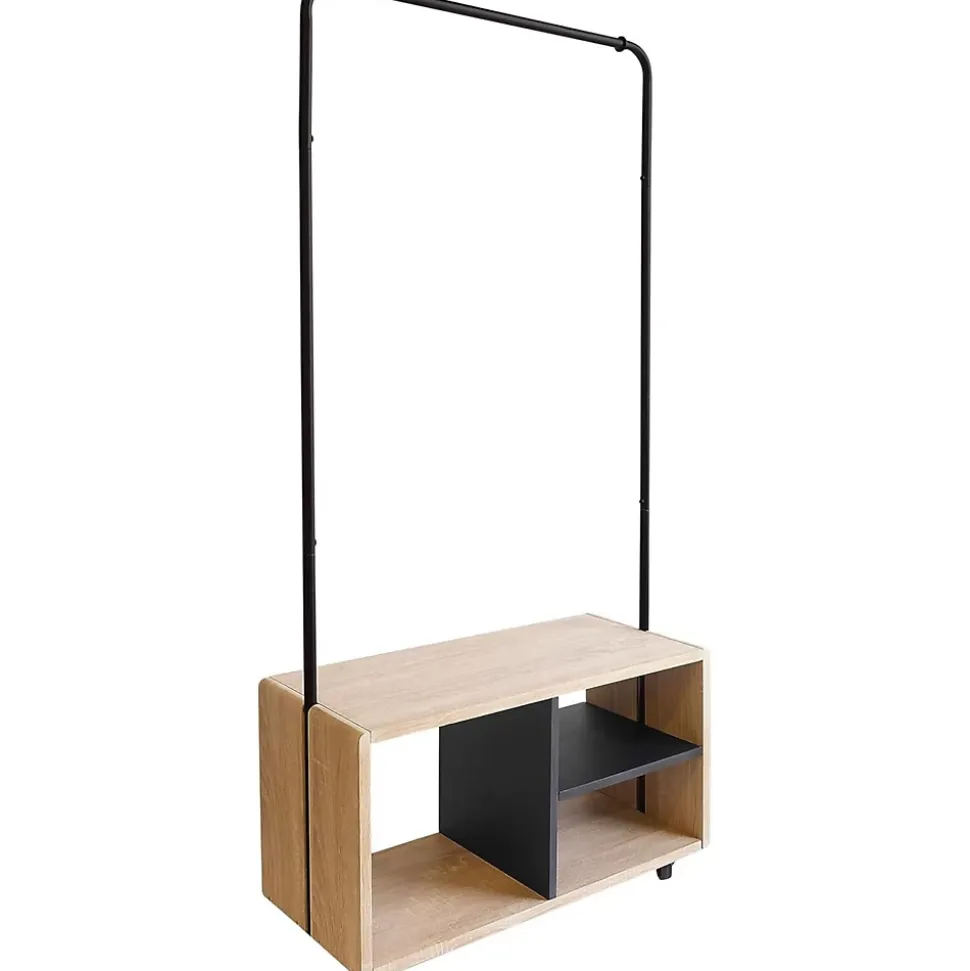 Portant à vêtements métal noir bois avec roulettes 72 x 31 x 153 cm