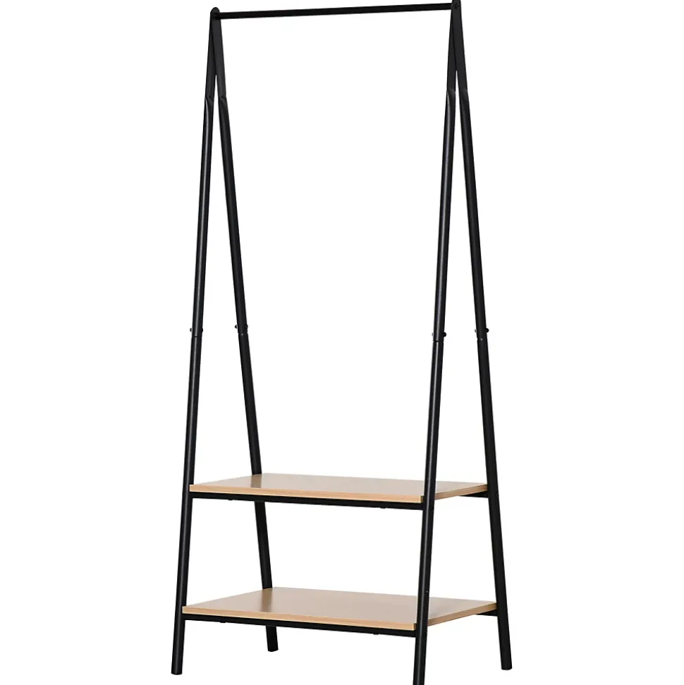 Portant à vêtements penderie style contemporain triangulaire dim. 64L x 43l x 149H cm 2 étagères MDF bois clair acier noir