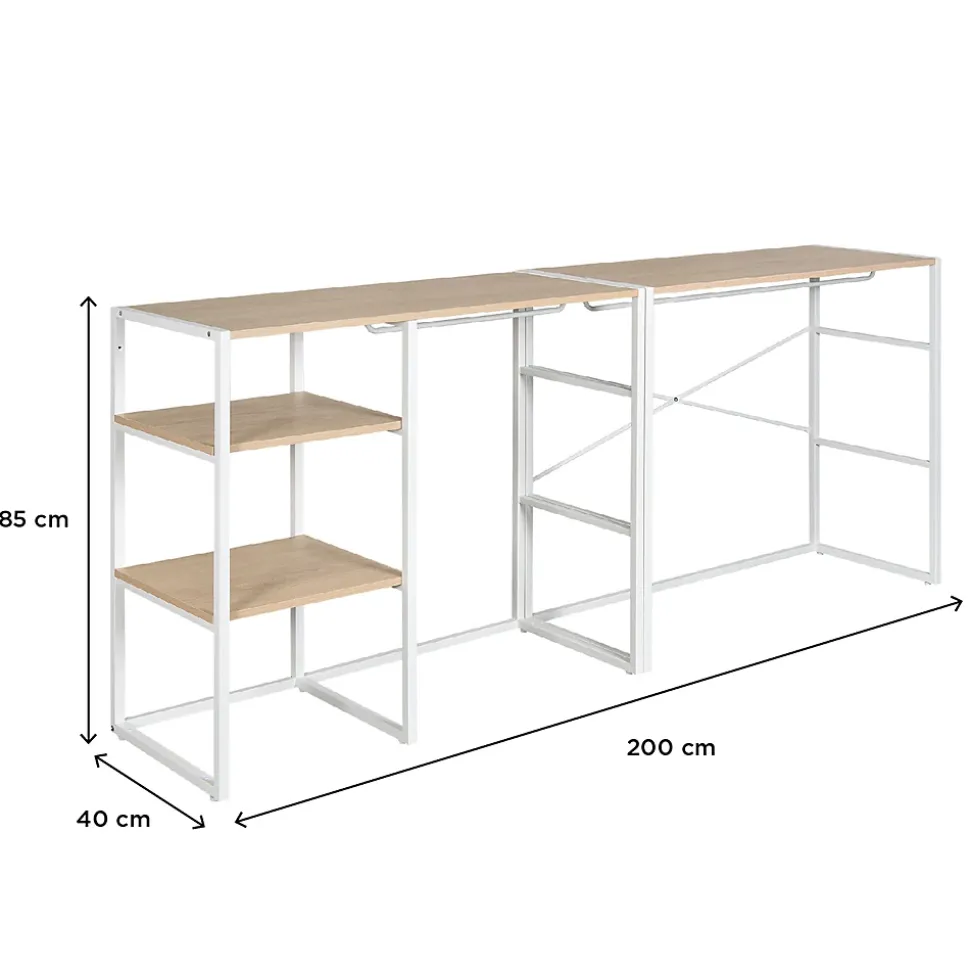 Portant à vêtements sous combles en bois et métal blanc 3 étagères et 2 penderies Homesight Kadra l. 200 cm