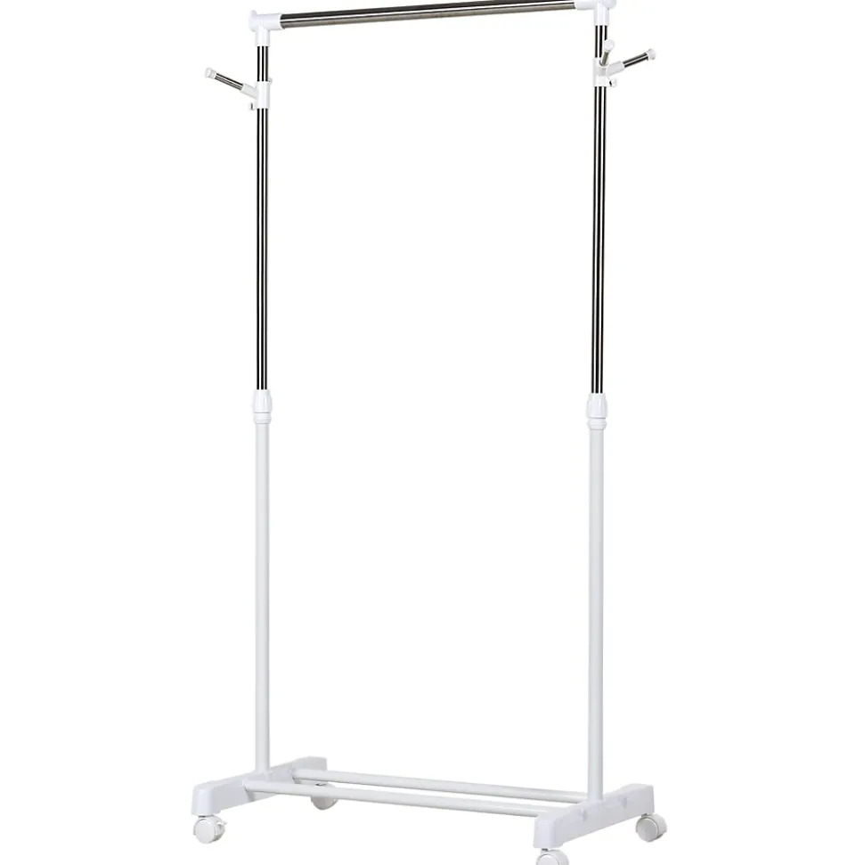 Portant à vêtements sur roulettes - hauteur réglable - 2 patères doubles - acier inox PP blanc