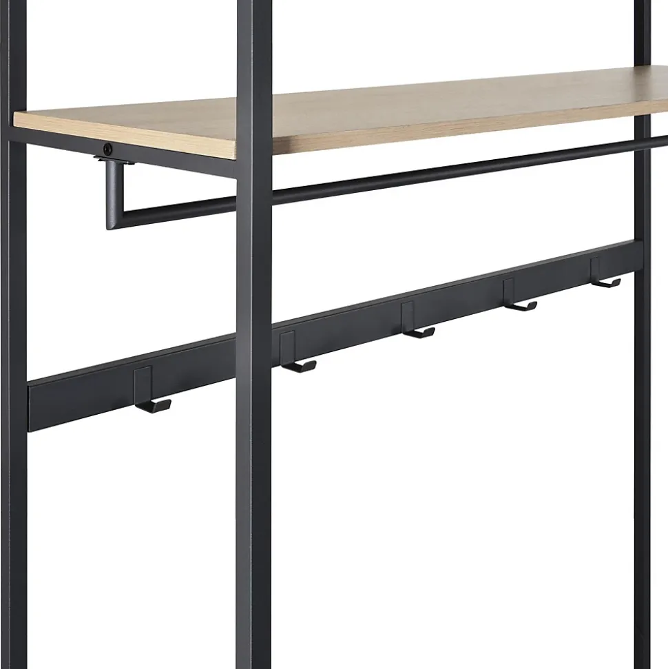 Portant d'entrée en bois et métal noir 110x200cm - rangement fermé et patères