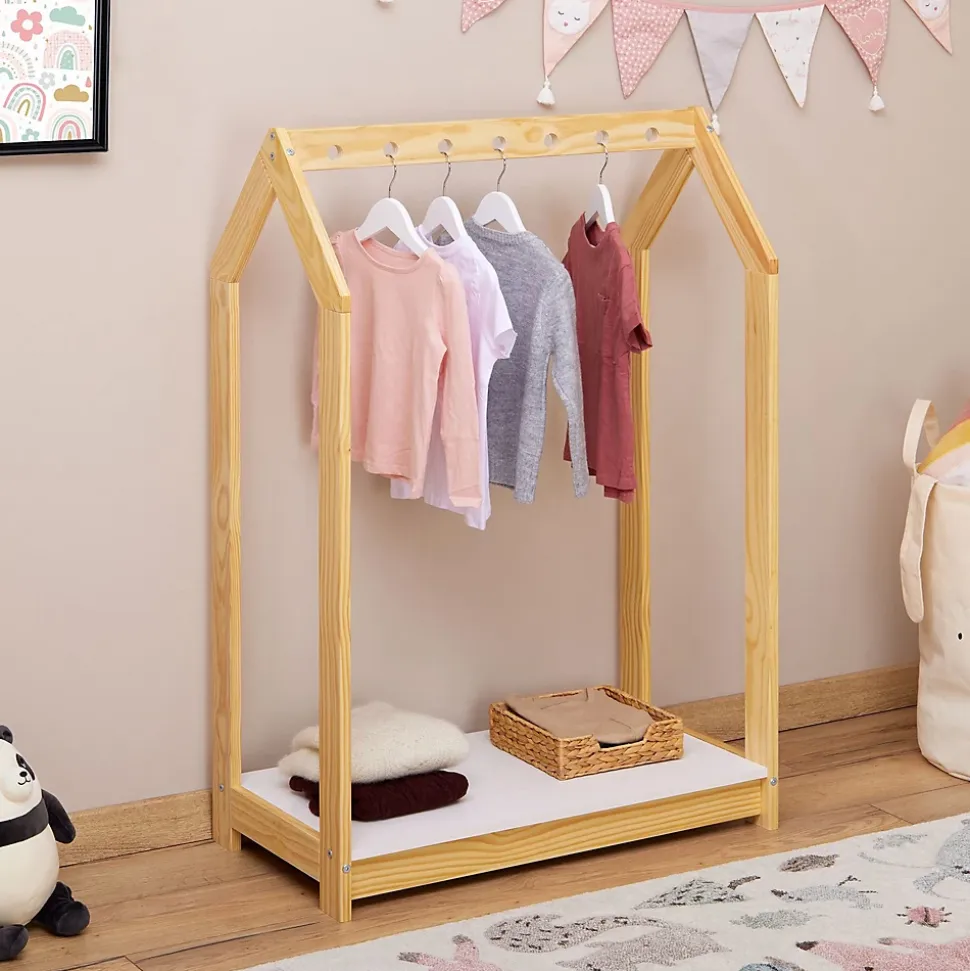 Portant enfant SALLY en pin massif - Coloris naturel et blanc