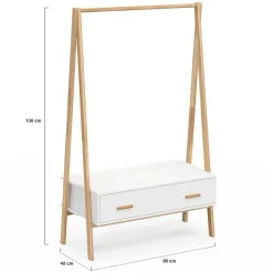 Portant enfant tipi LEON 130 cm avec 1 porte blanc et bois