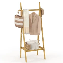 Portant pliable en bambou avec 1 étagère l. 75 x H. 160 cm