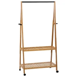 Portant simple en bambou avec 2 étagères L. 80 x H. 163 cm