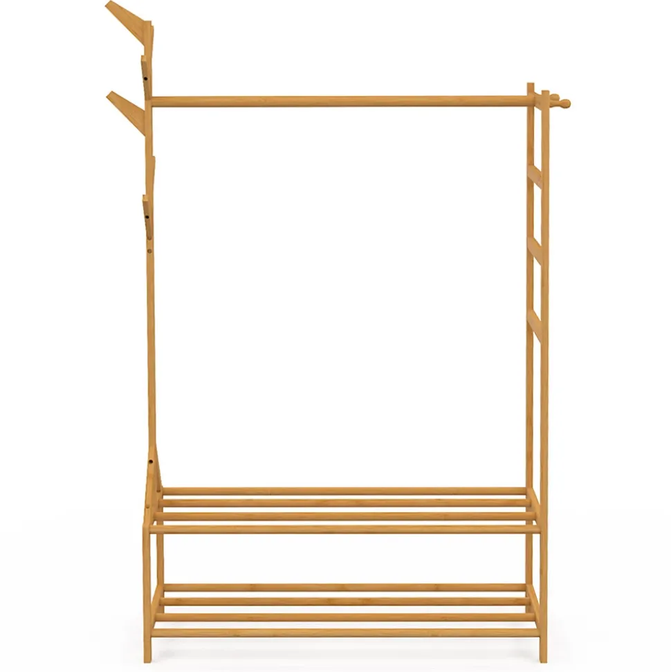 Portant vêtements bambou RITA avec porte-manteaux et étagères