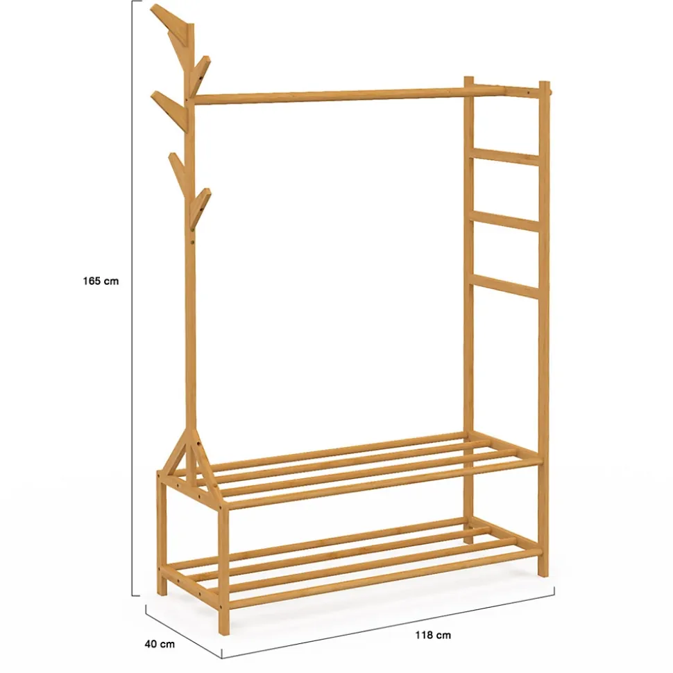 Portant vêtements bambou RITA avec porte-manteaux et étagères