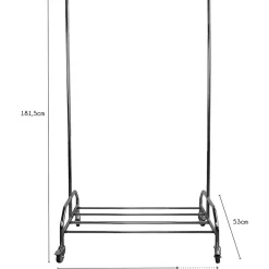 Portant vêtements roulettes métal gris argenté 108-168 x 53 x 181 cm