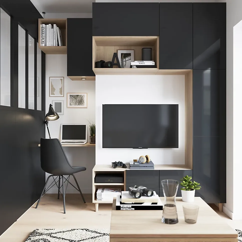 Porte battante anthracite brillant GoodHome Atomia H 187,2 x L. 49,7 cm