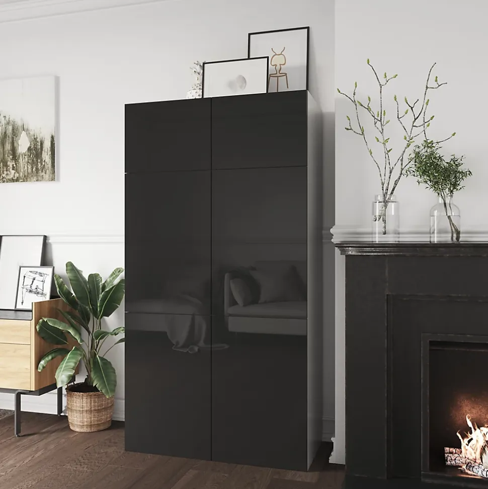 Porte battante anthracite brillant GoodHome Atomia H 37,2 x L. 49,7 cm