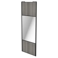Porte de placard coulissante avec miroir effet chêne grisé profil noir GoodHome Arius H. 248,5 x L. 92.2 cm + amortisseurs