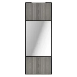 Porte de placard coulissante avec miroir effet chêne grisé profil noir GoodHome Arius H. 248,5 x L. 92.2 cm + amortisseurs