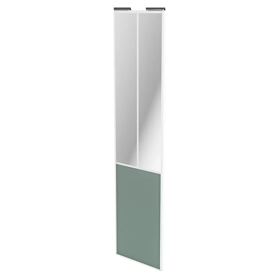 Porte de placard coulissante atelier vert de gris profil blanc GoodHome Arius H. 248,5 x L. 61.2 cm + amortisseurs