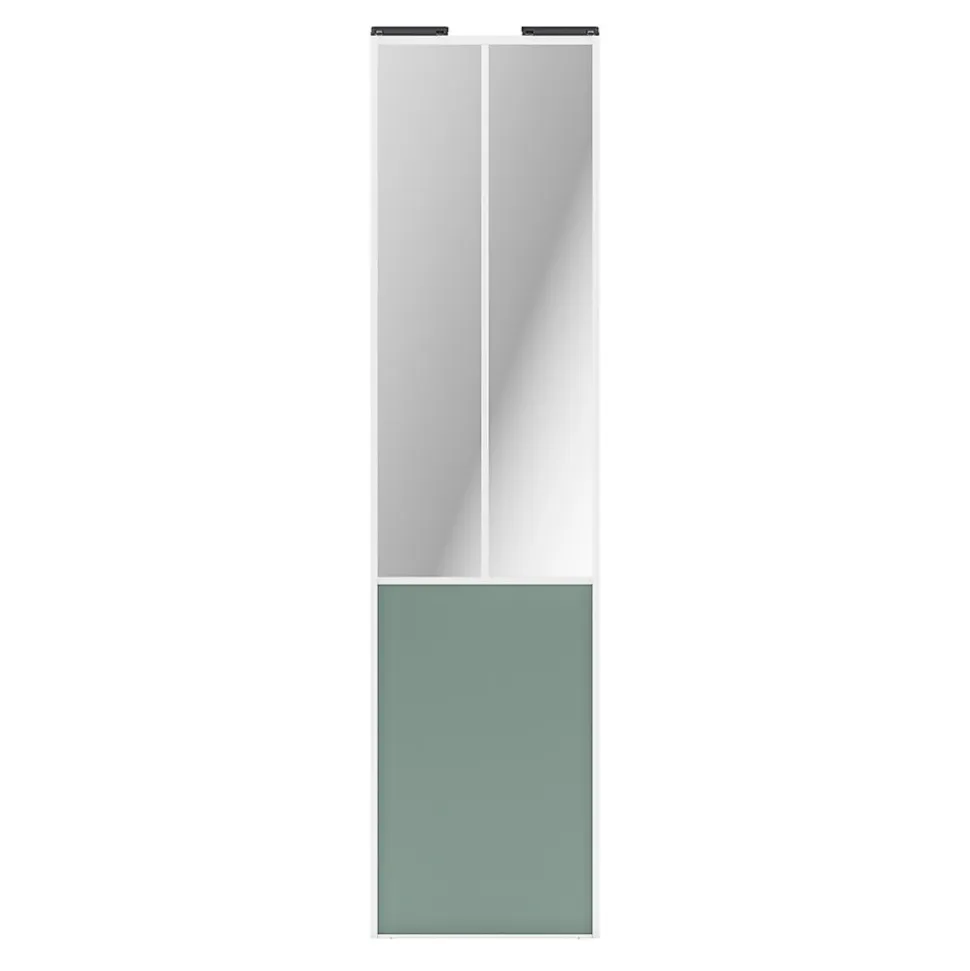 Porte de placard coulissante atelier vert de gris profil blanc GoodHome Arius H. 248,5 x L. 61.2 cm + amortisseurs