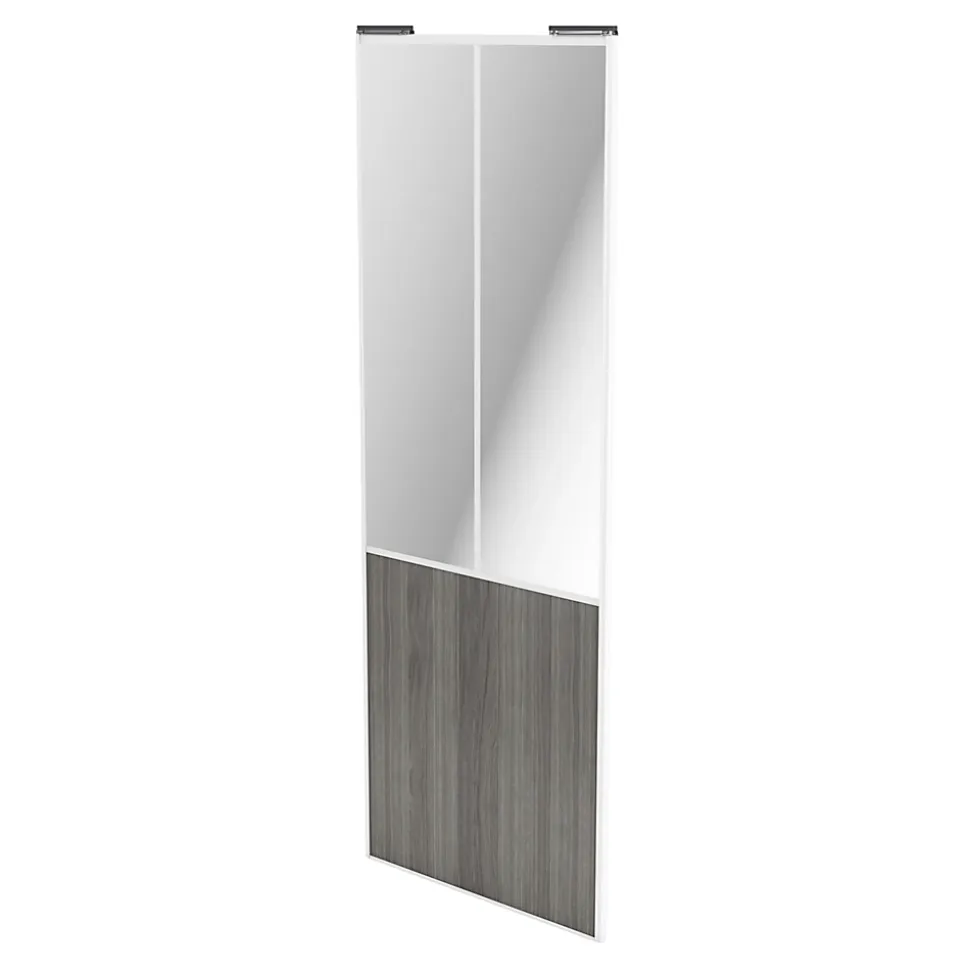 Porte de placard coulissante atelier effet chêne grisé profil blanc GoodHome Arius H. 248,5 x L. 91.2 cm + amortisseurs