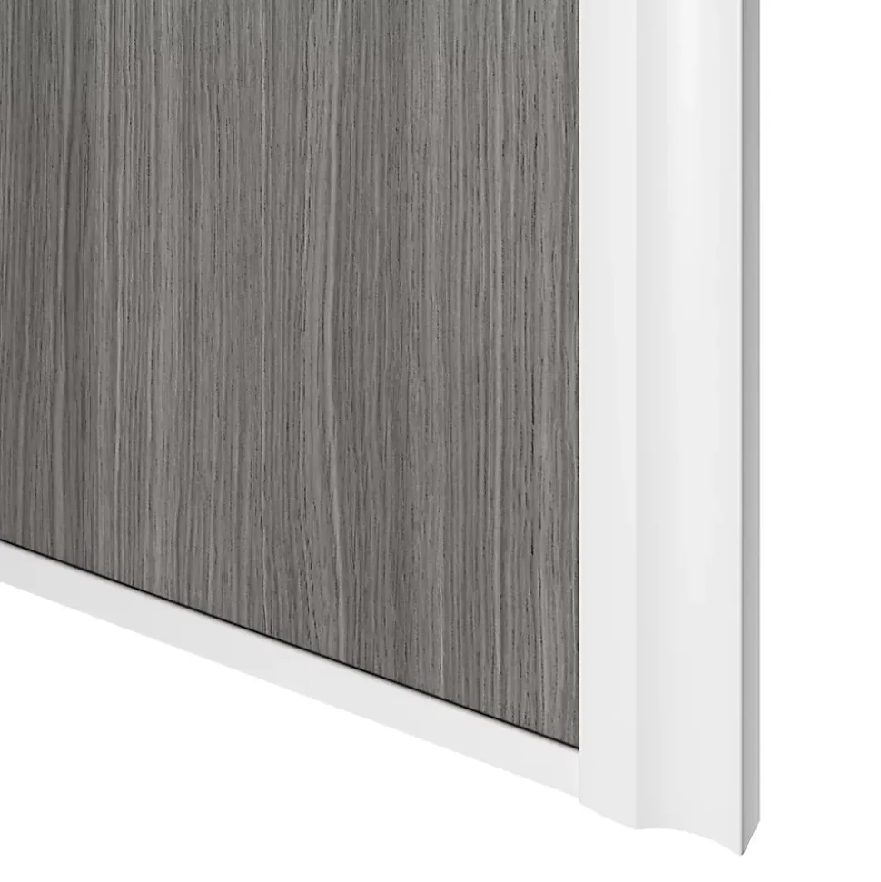 Porte de placard coulissante atelier effet chêne grisé profil blanc GoodHome Arius H. 248,5 x L. 91.2 cm + amortisseurs