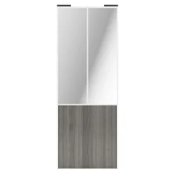Porte de placard coulissante atelier effet chêne grisé profil blanc GoodHome Arius H. 248,5 x L. 91.2 cm + amortisseurs