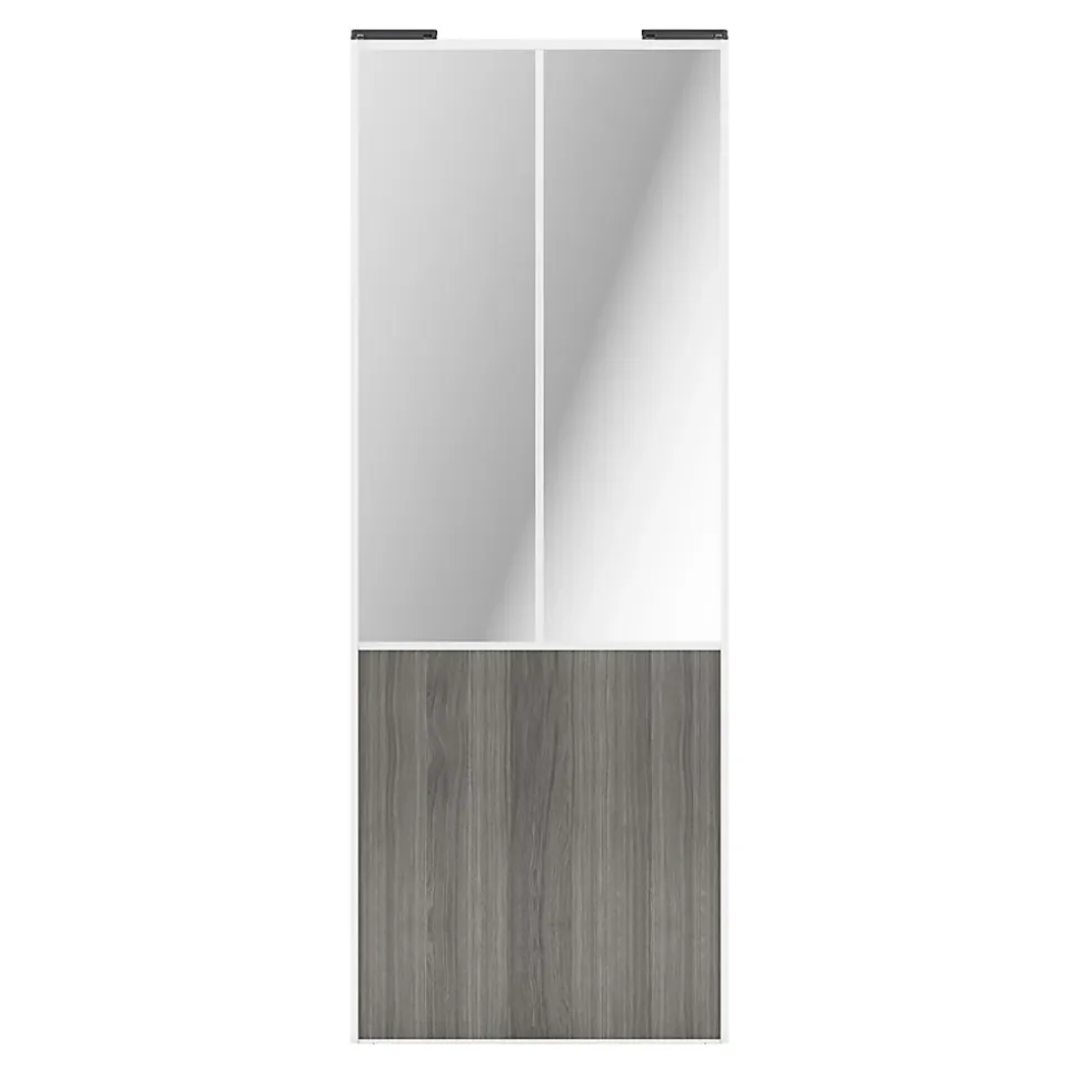 Porte de placard coulissante atelier effet chêne grisé profil blanc GoodHome Arius H. 248,5 x L. 91.2 cm + amortisseurs