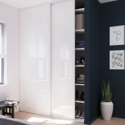 Porte de placard coulissante blanc brillant profil blanc GoodHome Arius H. 248,5 x L. 92.2 cm + amortisseurs