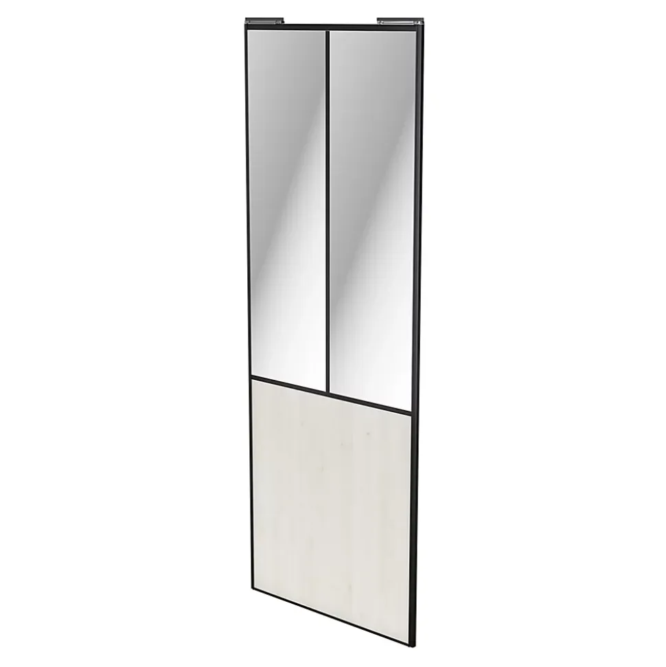Porte de placard coulissante atelier bois nordique profil noir GoodHome Arius H. 248,5 x L. 91.2 cm + amortisseurs