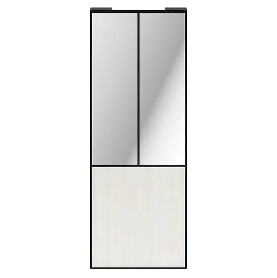 Porte de placard coulissante atelier bois nordique profil noir GoodHome Arius H. 248,5 x L. 91.2 cm + amortisseurs