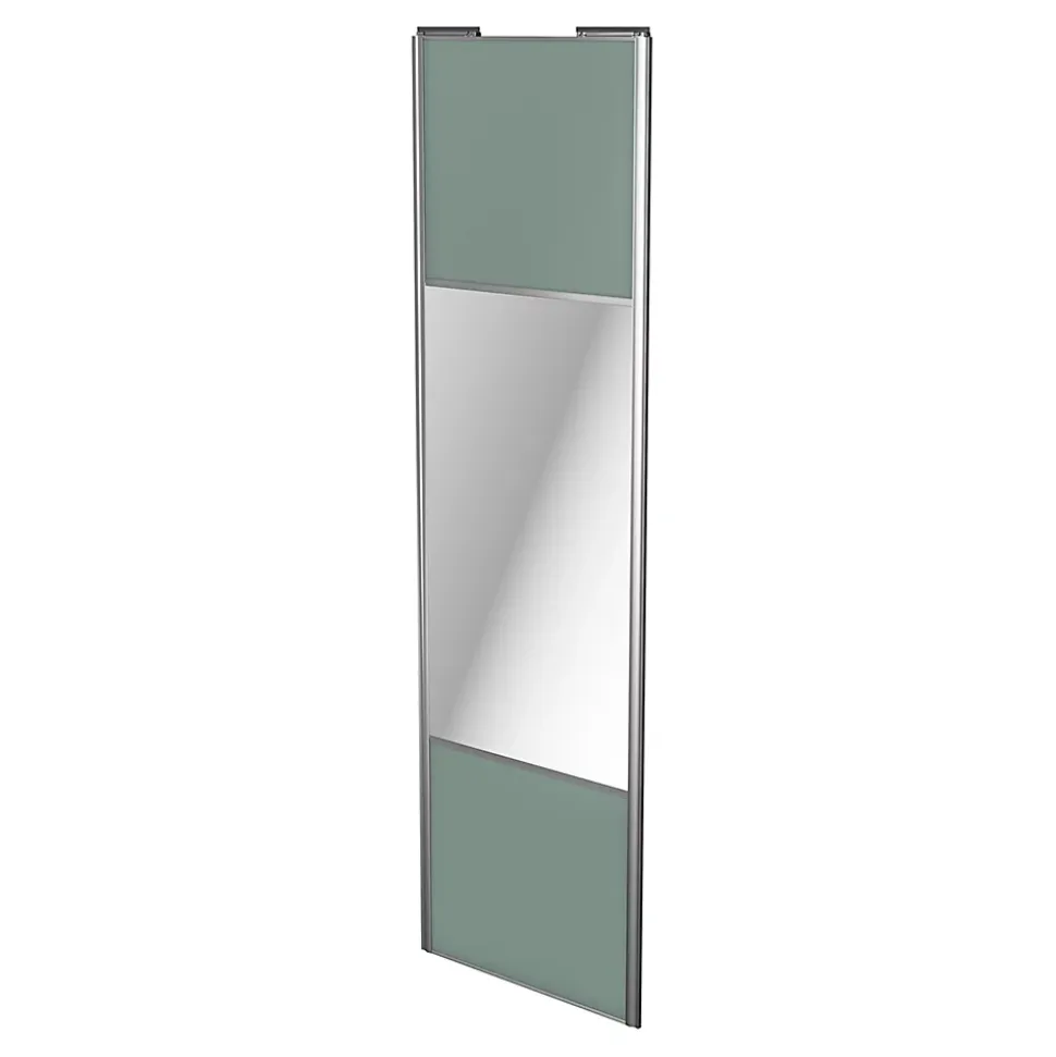 Porte de placard coulissante avec miroir vert de gris profil gris GoodHome Arius H. 248,5 x L. 92.2 cm + amortisseurs