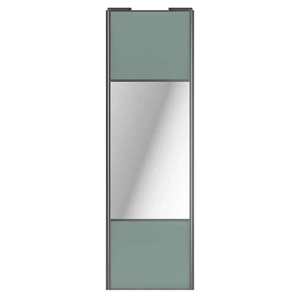 Porte de placard coulissante avec miroir vert de gris profil gris GoodHome Arius H. 248,5 x L. 92.2 cm + amortisseurs