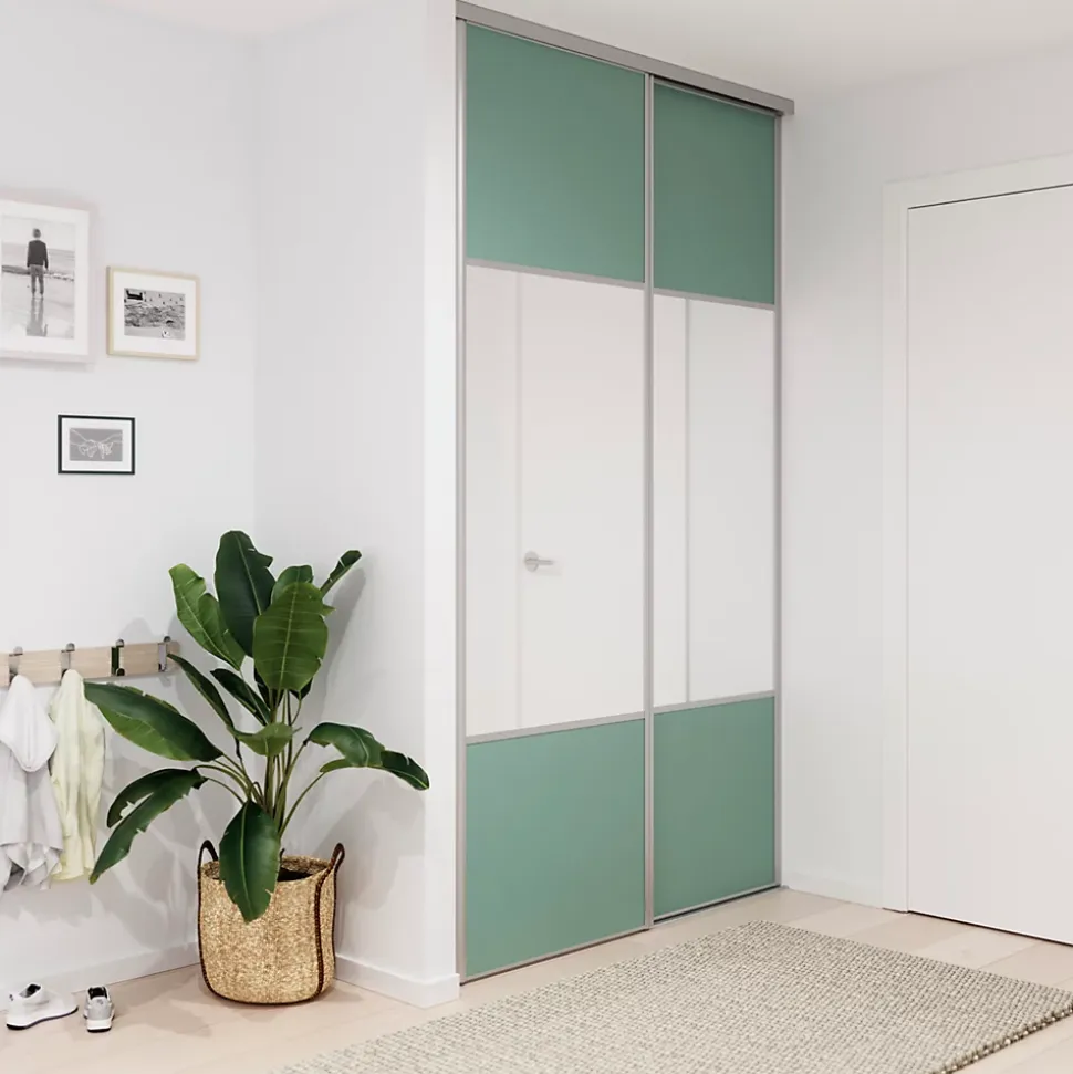 Porte de placard coulissante avec miroir vert de gris profil gris GoodHome Arius H. 248,5 x L. 92.2 cm + amortisseurs