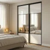 Porte de placard coulissante avec miroir blanc brillant profil noir GoodHome Arius H. 248,5 x L. 77.2 cm + amortisseurs