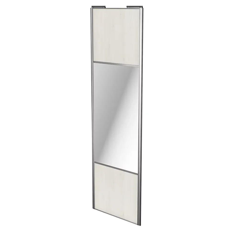 Porte de placard coulissante avec miroir bois nordique profil gris GoodHome Arius H. 248,5 x L. 77.2 cm + amortisseurs