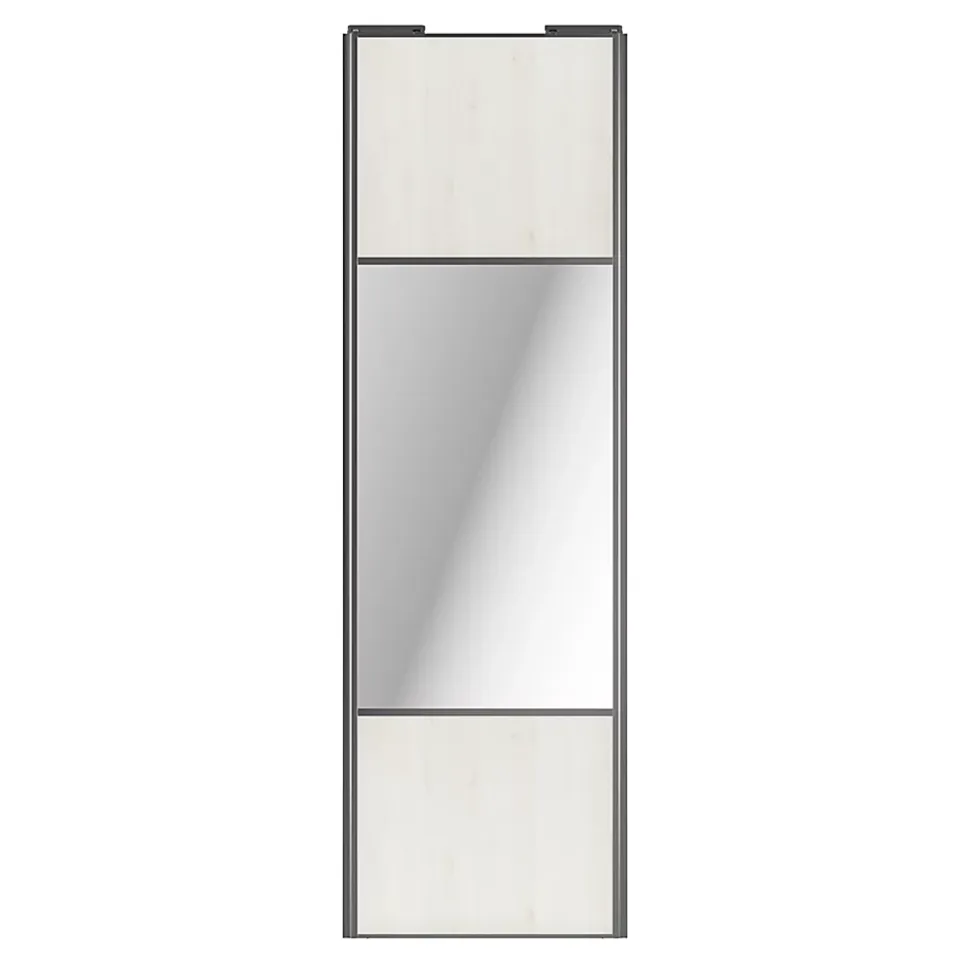 Porte de placard coulissante avec miroir bois nordique profil gris GoodHome Arius H. 248,5 x L. 77.2 cm + amortisseurs