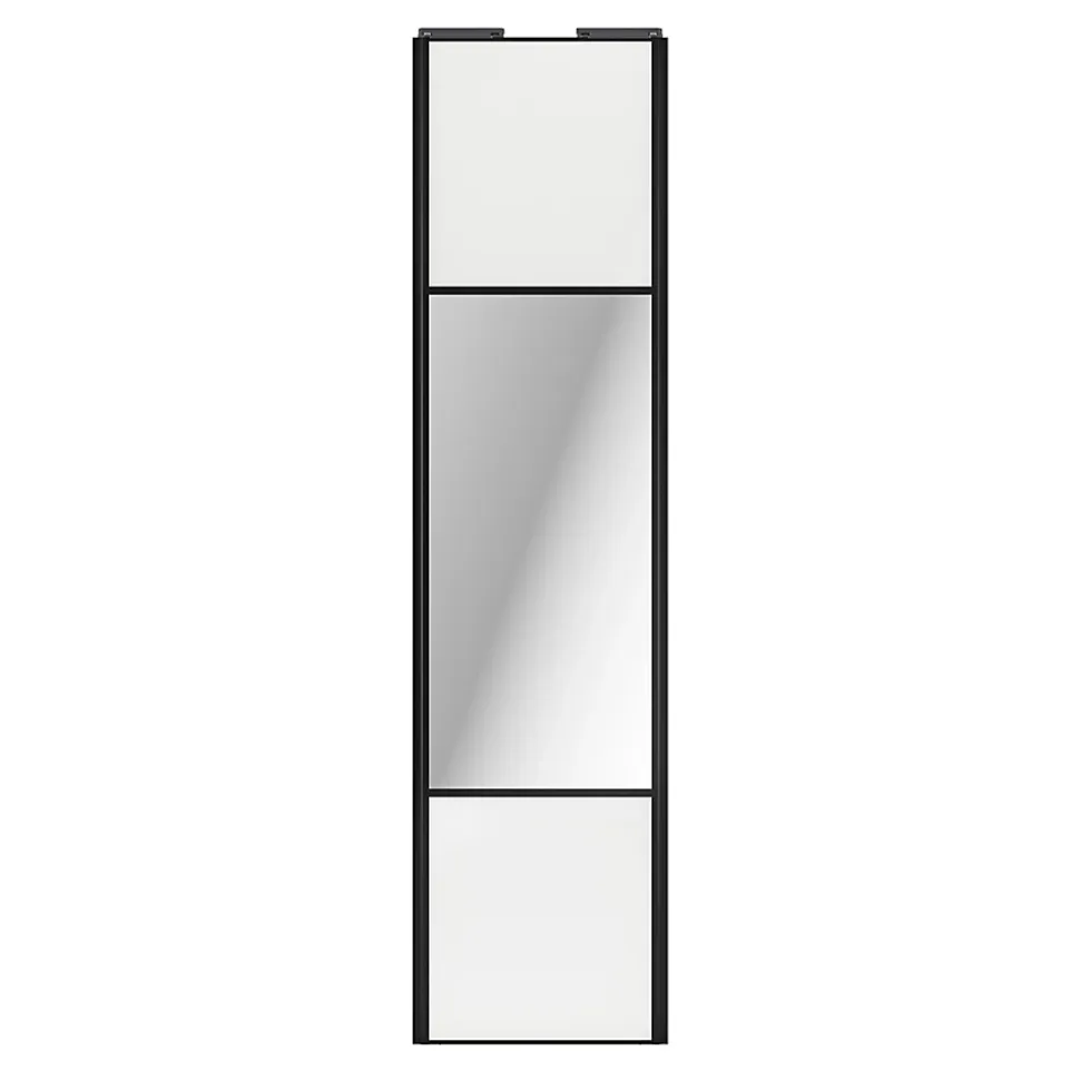 Porte de placard coulissante avec miroir blanc brillant profil noir GoodHome Arius H. 248,5 x L. 62.2 cm + amortisseurs