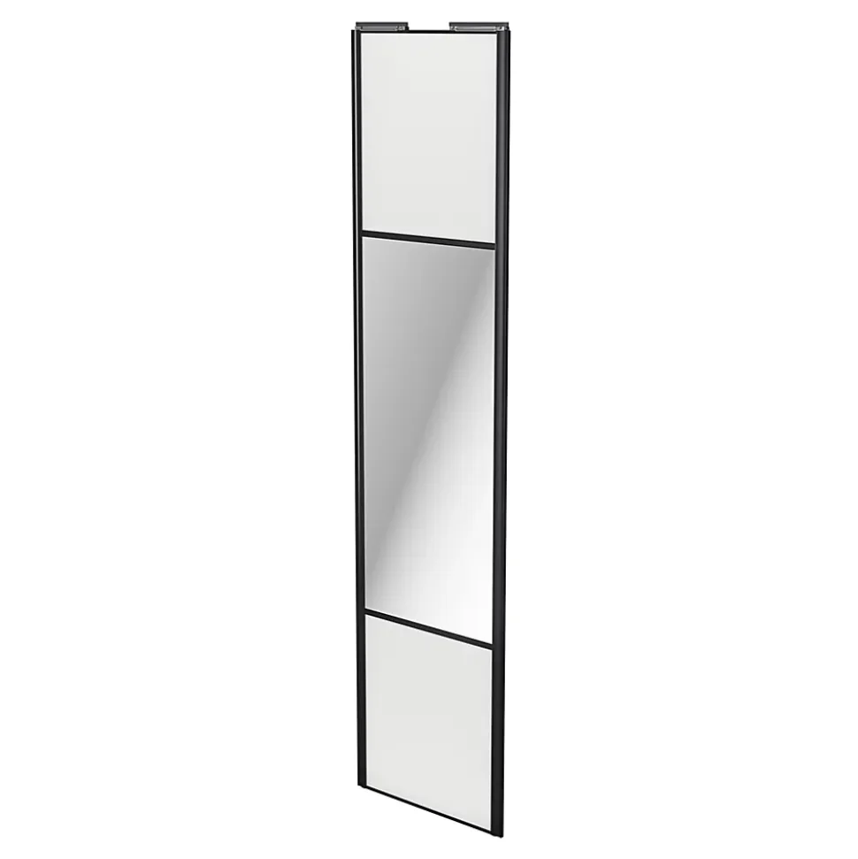 Porte de placard coulissante avec miroir blanc brillant profil noir GoodHome Arius H. 248,5 x L. 62.2 cm + amortisseurs