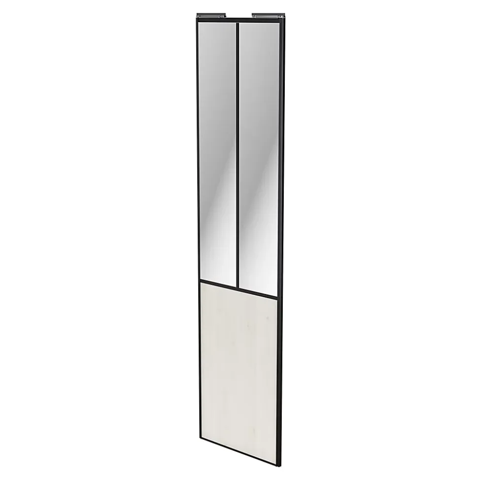 Porte de placard coulissante atelier bois nordique profil noir GoodHome Arius H. 248,5 x L. 61.2 cm + amortisseurs
