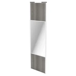 Porte de placard coulissante avec miroir effet chêne grisé profil blanc GoodHome Arius H. 248,5 x L. 77.2 cm + amortisseurs