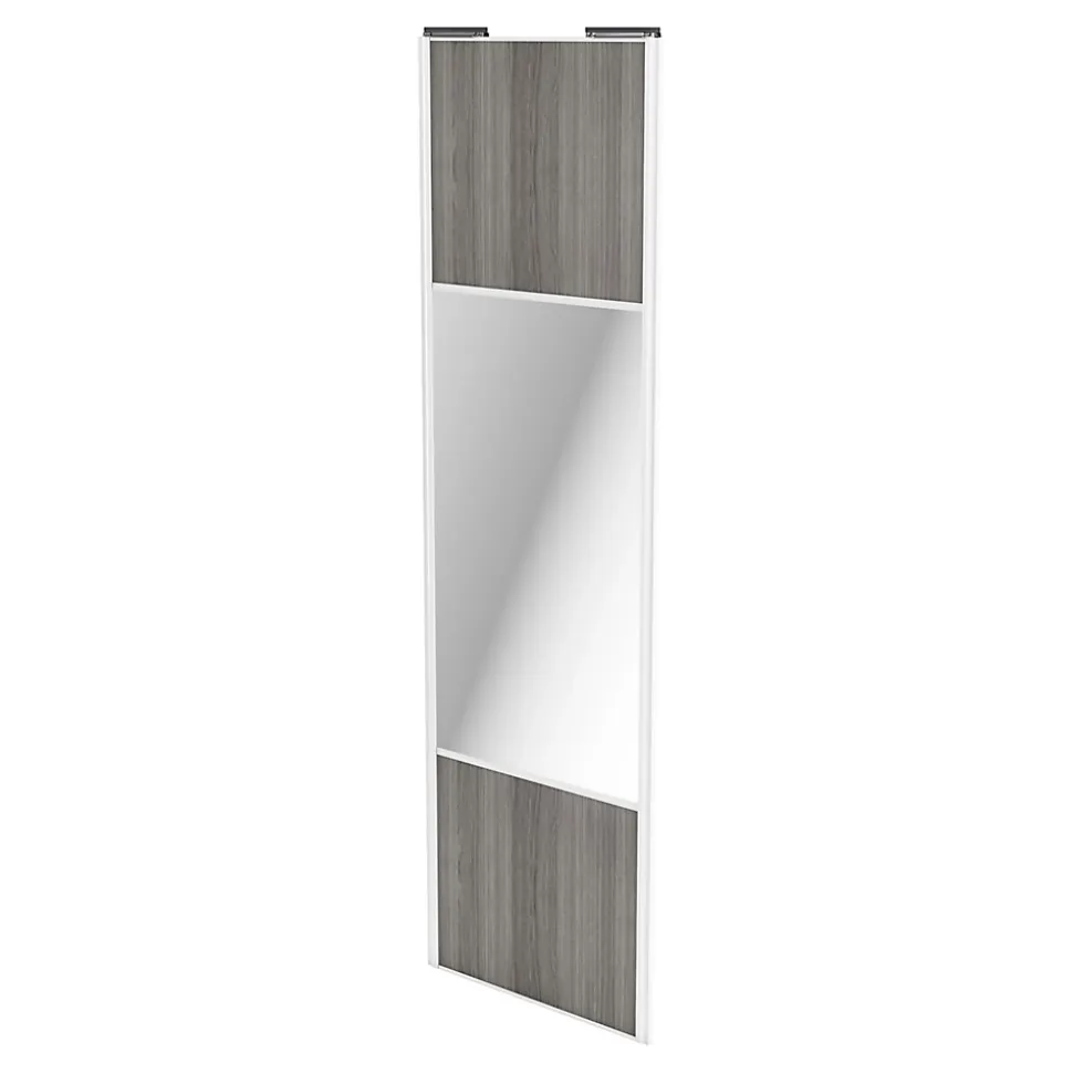 Porte de placard coulissante avec miroir effet chêne grisé profil blanc GoodHome Arius H. 248,5 x L. 77.2 cm + amortisseurs