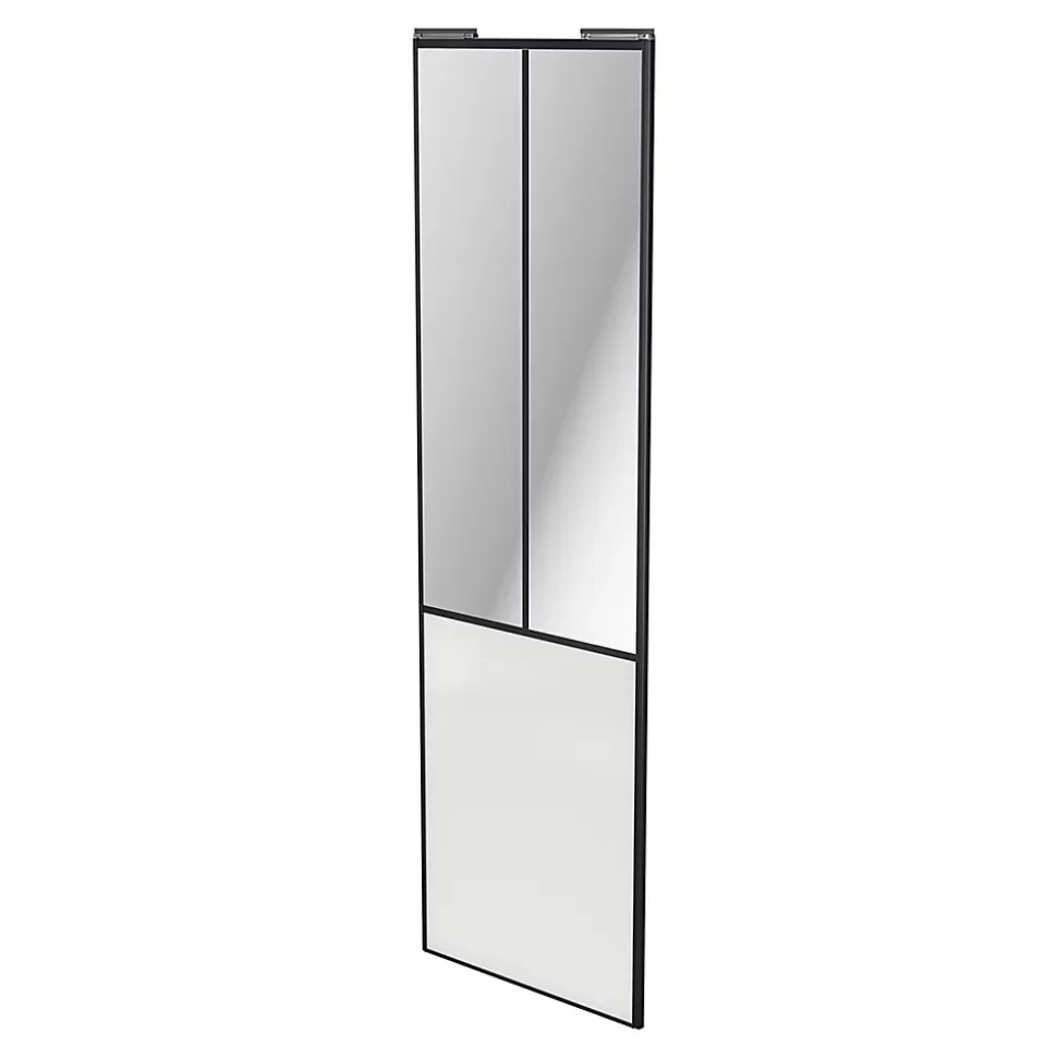 Porte de placard coulissante atelier blanc brillant profil noir GoodHome Arius H. 248,5 x L. 76.2 cm + amortisseurs