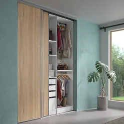 Porte de placard coulissantes imitation chêne brut 180 x 250 cm vendue par 3 pièces