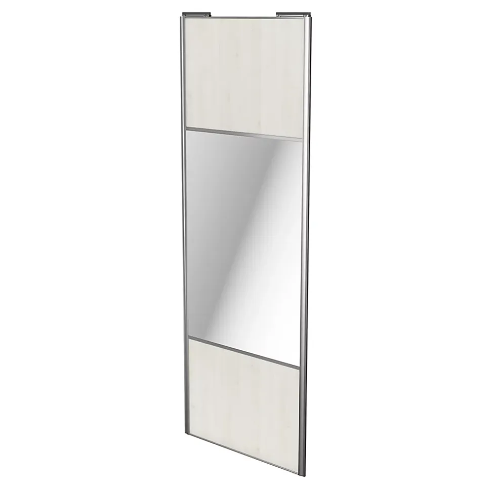 Porte de placard coulissante avec miroir bois nordique profil gris GoodHome Arius H. 248,5 x L. 92.2 cm + amortisseurs