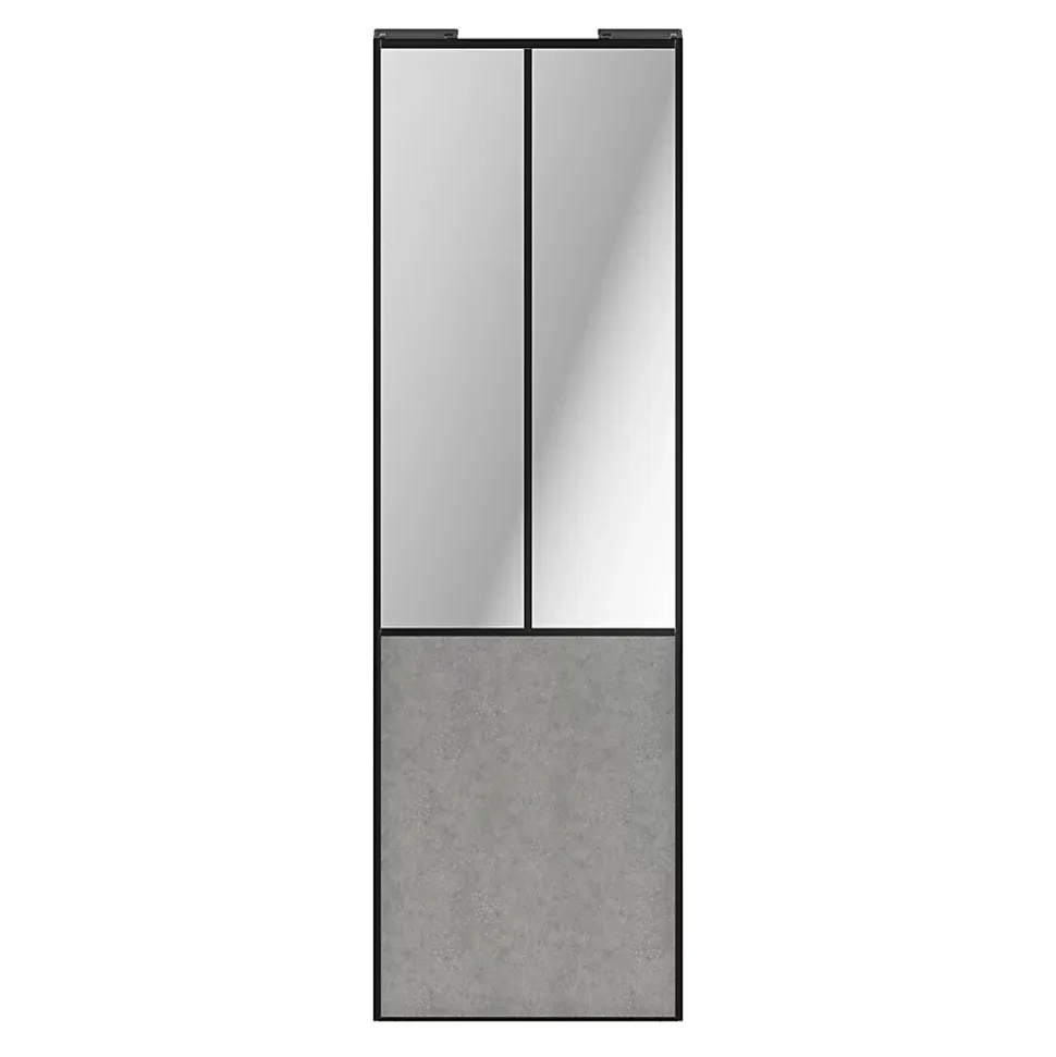 Porte de placard coulissante atelier béton profil noir GoodHome Arius H. 248,5 x L. 76.2 cm + amortisseurs
