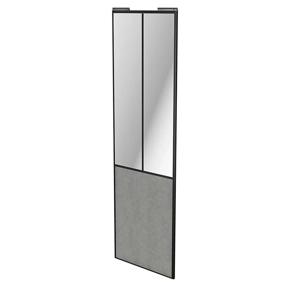 Porte de placard coulissante atelier béton profil noir GoodHome Arius H. 248,5 x L. 76.2 cm + amortisseurs