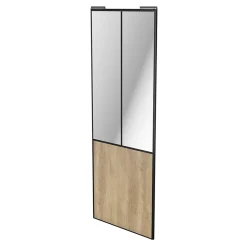 Porte de placard coulissante atelier effet chêne brut profil noir GoodHome Arius H. 248,5 x L. 91.2 cm + amortisseurs