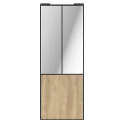 Porte de placard coulissante atelier effet chêne brut profil noir GoodHome Arius H. 248,5 x L. 91.2 cm + amortisseurs
