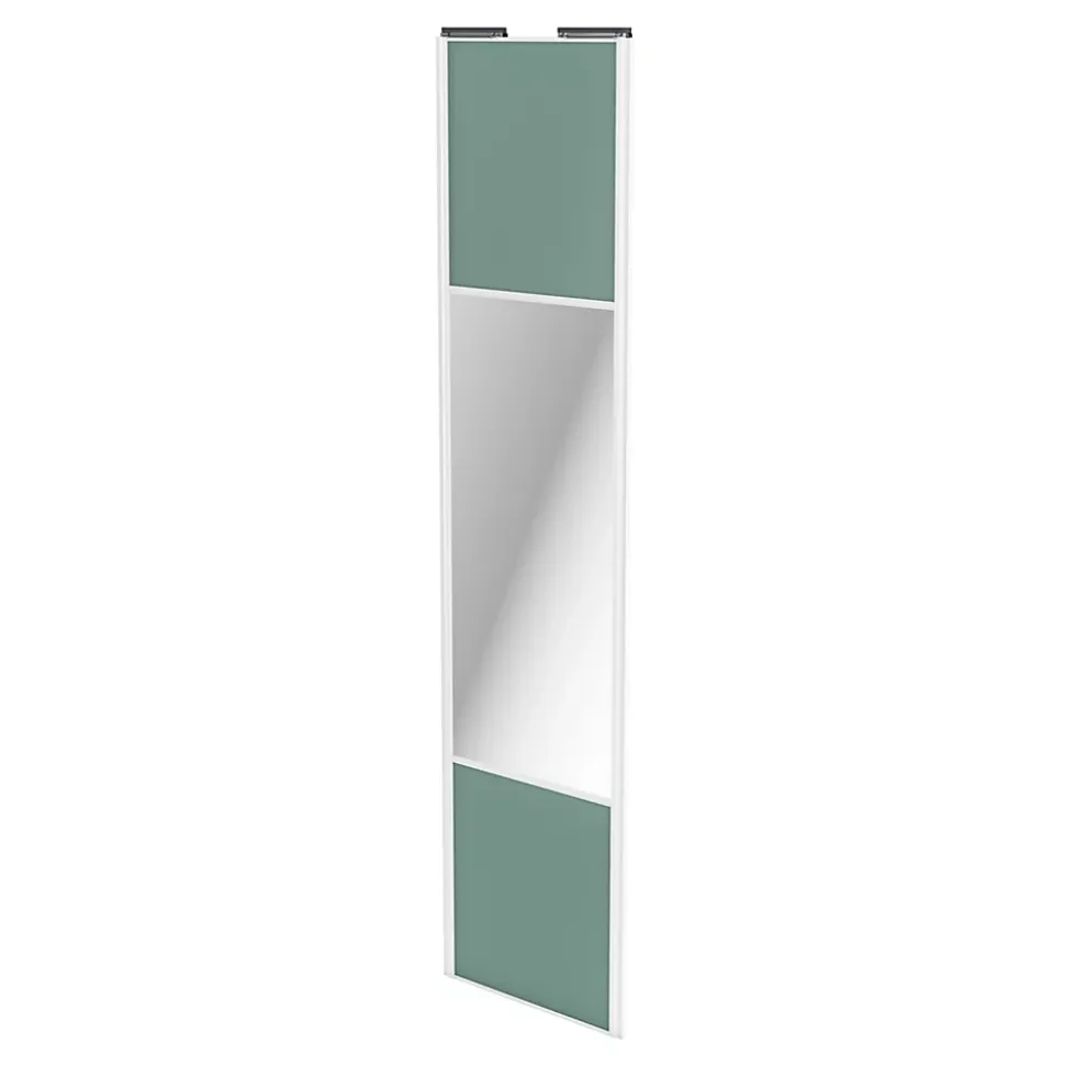Porte de placard coulissante avec miroir vert de gris profil blanc GoodHome Arius H. 248,5 x L. 62.2 cm + amortisseurs