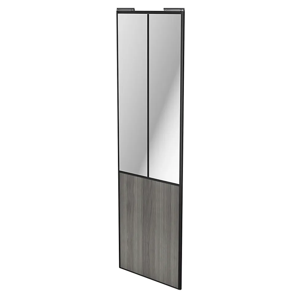 Porte de placard coulissante atelier effet chêne grisé profil noir GoodHome Arius H. 248,5 x L. 76.2 cm + amortisseurs