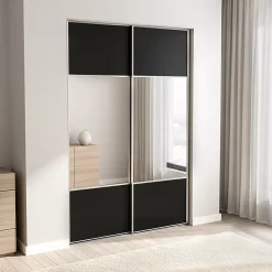Porte de placard coulissante avec miroir anthracite profil gris GoodHome Arius H. 248,5 x L. 92.2 cm + amortisseurs