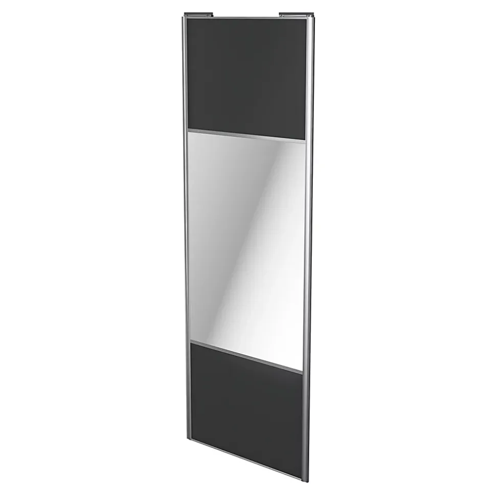 Porte de placard coulissante avec miroir anthracite profil gris GoodHome Arius H. 248,5 x L. 92.2 cm + amortisseurs