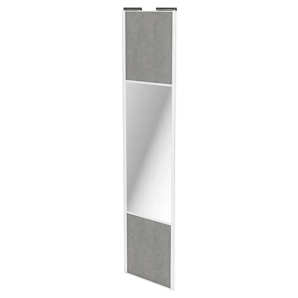 Porte de placard coulissante avec miroir béton profil blanc GoodHome Arius H. 248,5 x L. 62.2 cm + amortisseurs